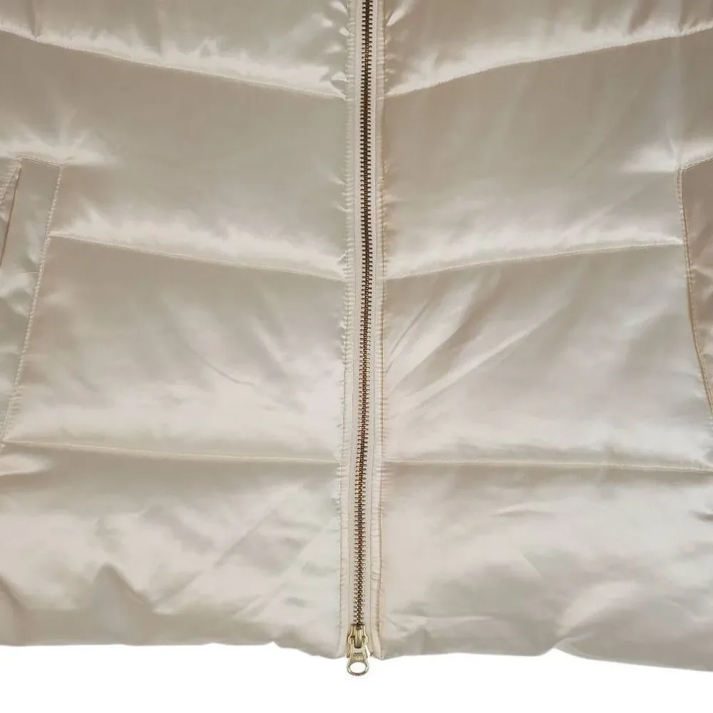 Talbots Striped Quilting Full‎ Zip Sleeveless Puffer Vest Ivory XL